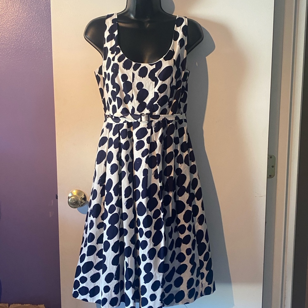 J. Crew Navy and White Patterned Midi Dress